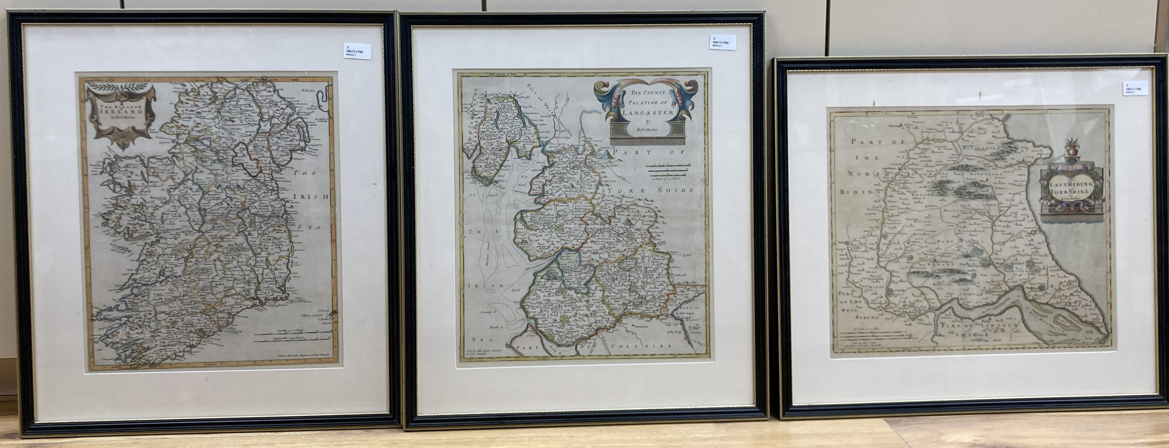 Three hand-coloured engraved maps after Robert Morden (Camden's Britannia)